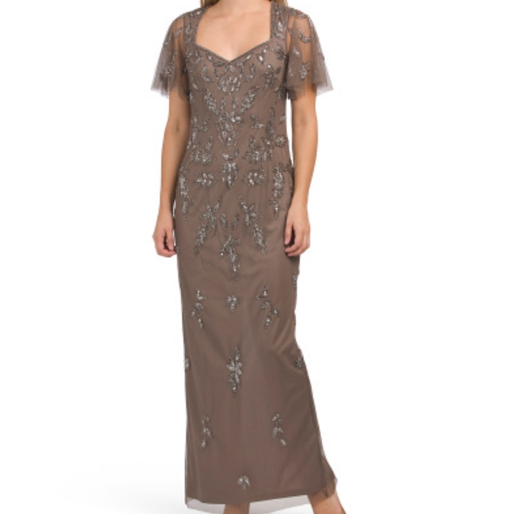 Adrianna Papell Sequin Gown with illusion sleeves